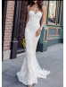 Strapless Sleeveless Ivory Lace Tulle Wedding Dress
